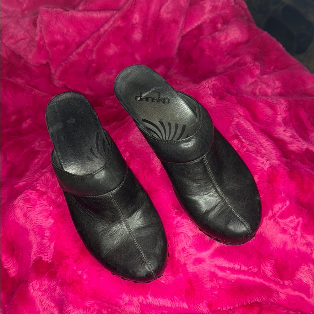 Dansko Black Leather Mules